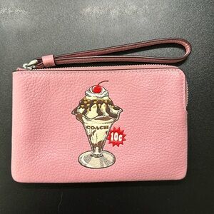 Coach Corner Zip Wristlet with Sundae Print